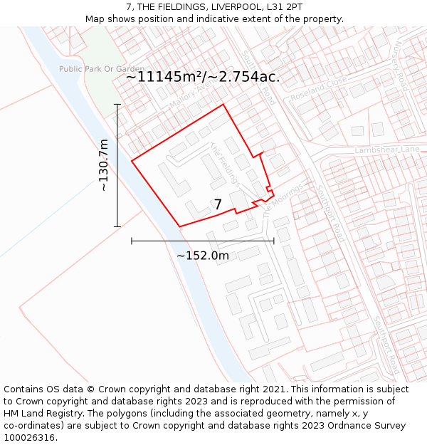7, THE FIELDINGS, LIVERPOOL, L31 2PT: Plot and title map