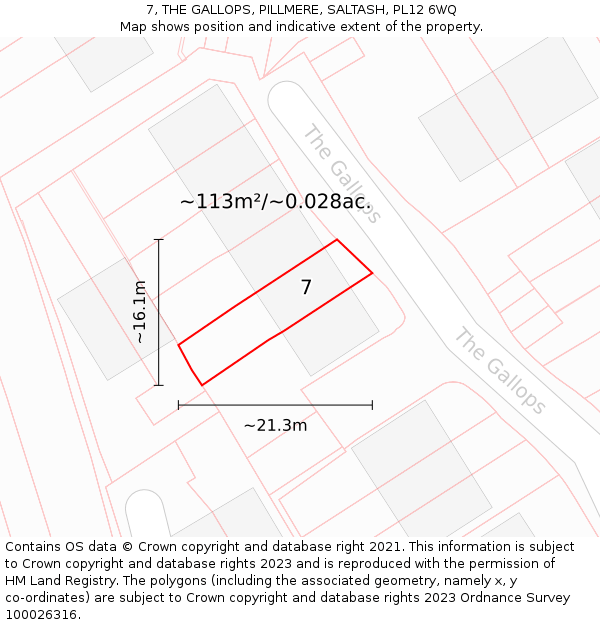 7, THE GALLOPS, PILLMERE, SALTASH, PL12 6WQ: Plot and title map