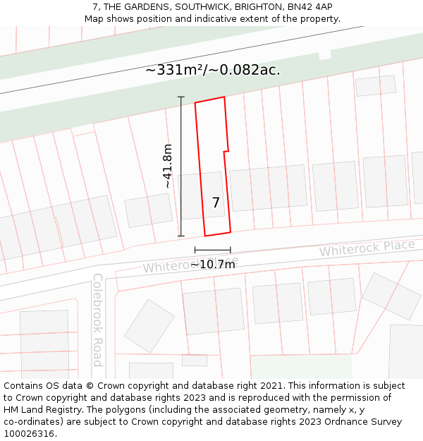 7, THE GARDENS, SOUTHWICK, BRIGHTON, BN42 4AP: Plot and title map