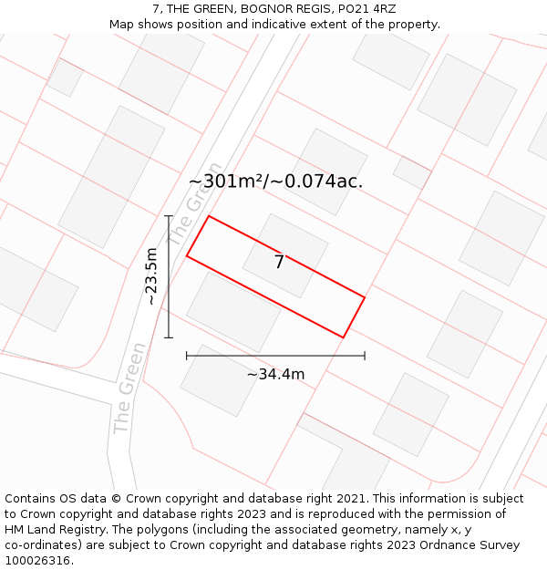 7, THE GREEN, BOGNOR REGIS, PO21 4RZ: Plot and title map