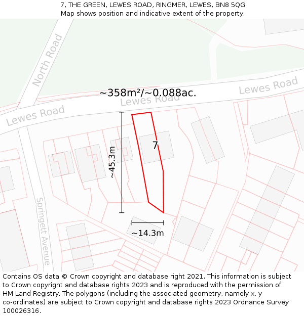 7, THE GREEN, LEWES ROAD, RINGMER, LEWES, BN8 5QG: Plot and title map