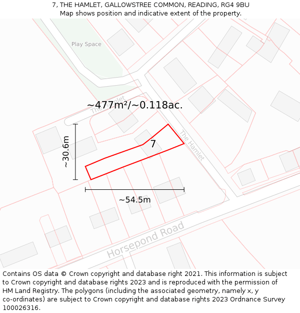 7, THE HAMLET, GALLOWSTREE COMMON, READING, RG4 9BU: Plot and title map