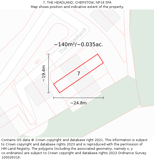 7, THE HEADLAND, CHEPSTOW, NP16 5FA: Plot and title map