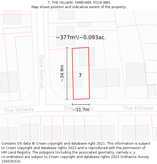 7, THE HILLWAY, FAREHAM, PO16 8BN: Plot and title map