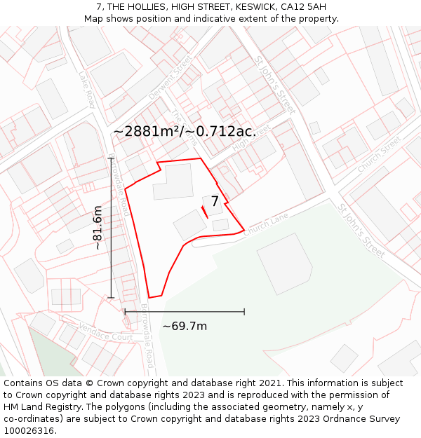 7, THE HOLLIES, HIGH STREET, KESWICK, CA12 5AH: Plot and title map