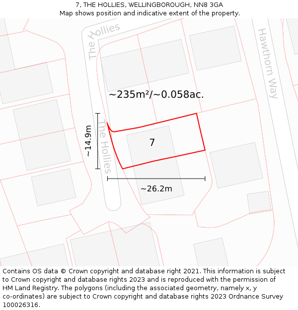 7, THE HOLLIES, WELLINGBOROUGH, NN8 3GA: Plot and title map