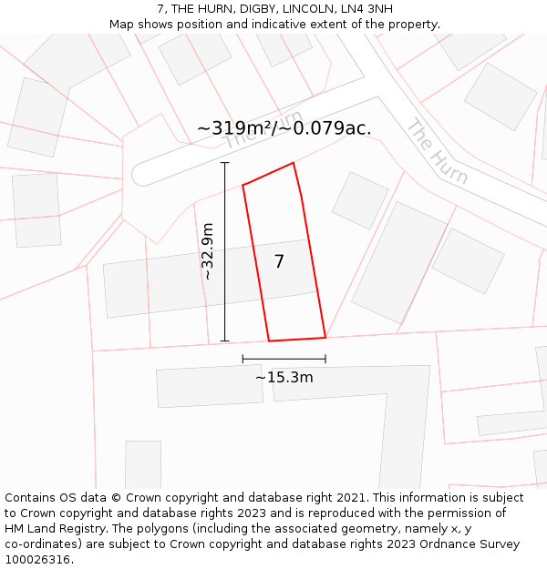 7, THE HURN, DIGBY, LINCOLN, LN4 3NH: Plot and title map