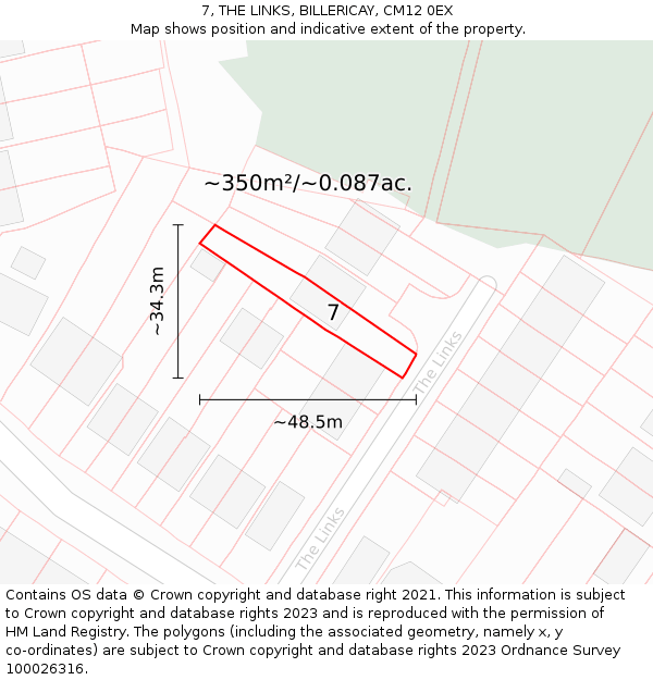 7, THE LINKS, BILLERICAY, CM12 0EX: Plot and title map