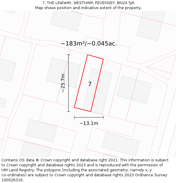 7, THE LINKWAY, WESTHAM, PEVENSEY, BN24 5JA: Plot and title map