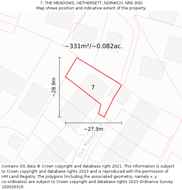 7, THE MEADOWS, HETHERSETT, NORWICH, NR9 3ND: Plot and title map