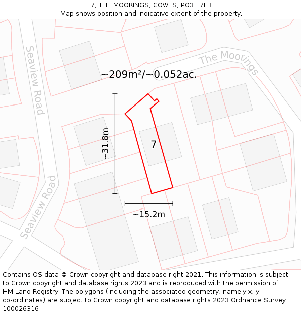 7, THE MOORINGS, COWES, PO31 7FB: Plot and title map