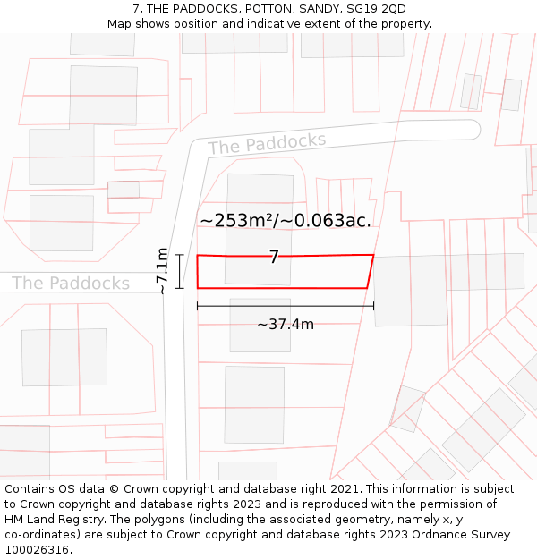 7, THE PADDOCKS, POTTON, SANDY, SG19 2QD: Plot and title map
