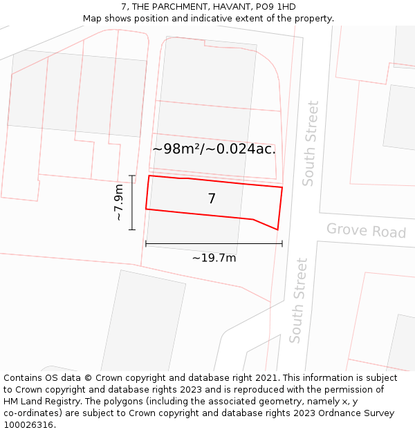 7, THE PARCHMENT, HAVANT, PO9 1HD: Plot and title map