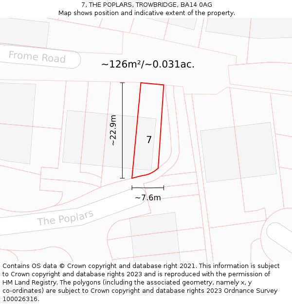 7, THE POPLARS, TROWBRIDGE, BA14 0AG: Plot and title map