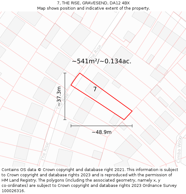 7, THE RISE, GRAVESEND, DA12 4BX: Plot and title map