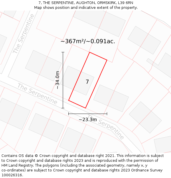 7, THE SERPENTINE, AUGHTON, ORMSKIRK, L39 6RN: Plot and title map