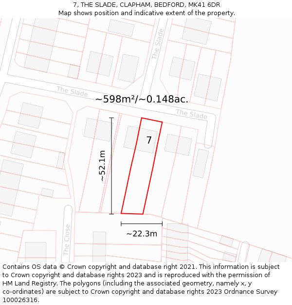 7, THE SLADE, CLAPHAM, BEDFORD, MK41 6DR: Plot and title map