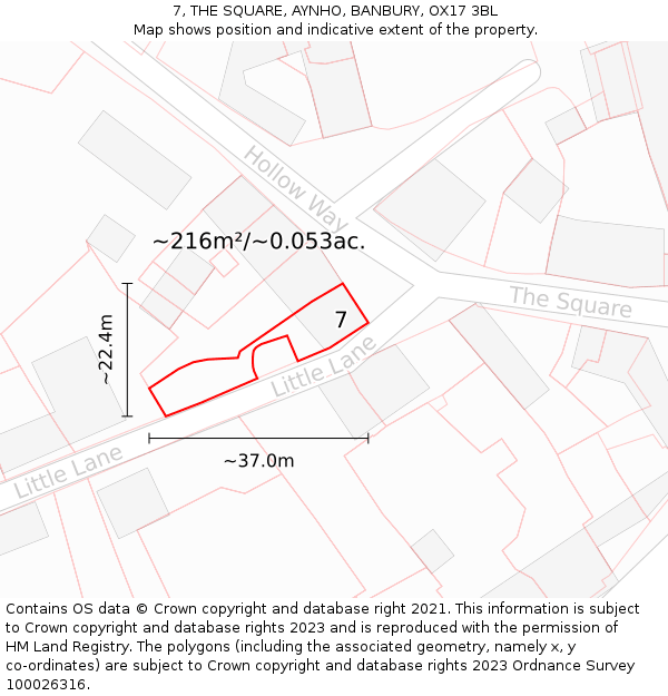 7, THE SQUARE, AYNHO, BANBURY, OX17 3BL: Plot and title map