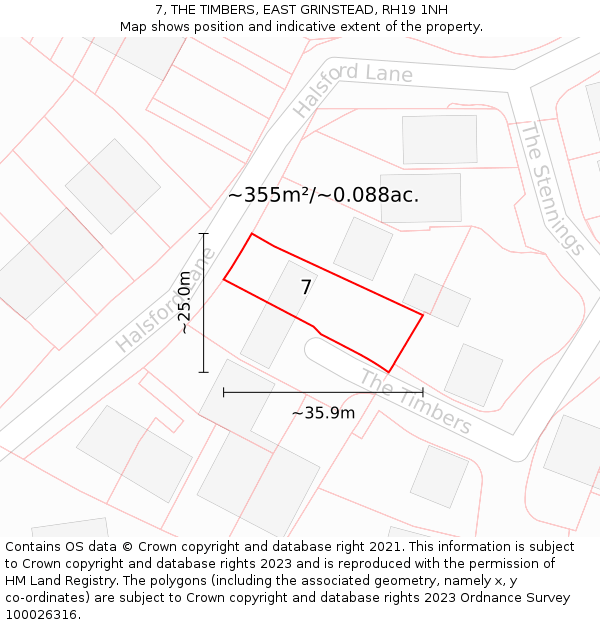 7, THE TIMBERS, EAST GRINSTEAD, RH19 1NH: Plot and title map