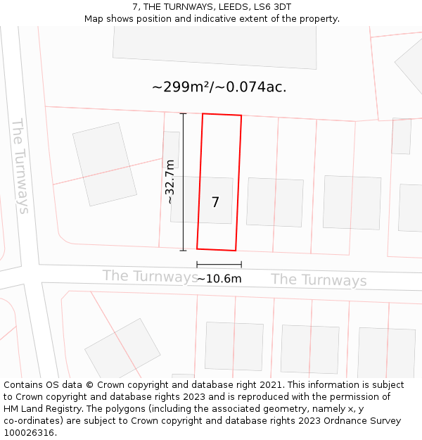 7, THE TURNWAYS, LEEDS, LS6 3DT: Plot and title map