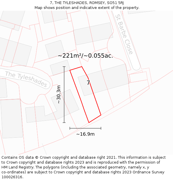 7, THE TYLESHADES, ROMSEY, SO51 5RJ: Plot and title map