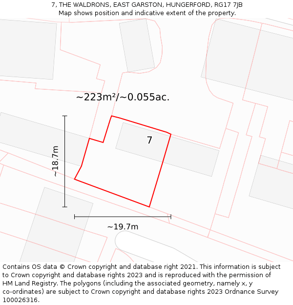 7, THE WALDRONS, EAST GARSTON, HUNGERFORD, RG17 7JB: Plot and title map