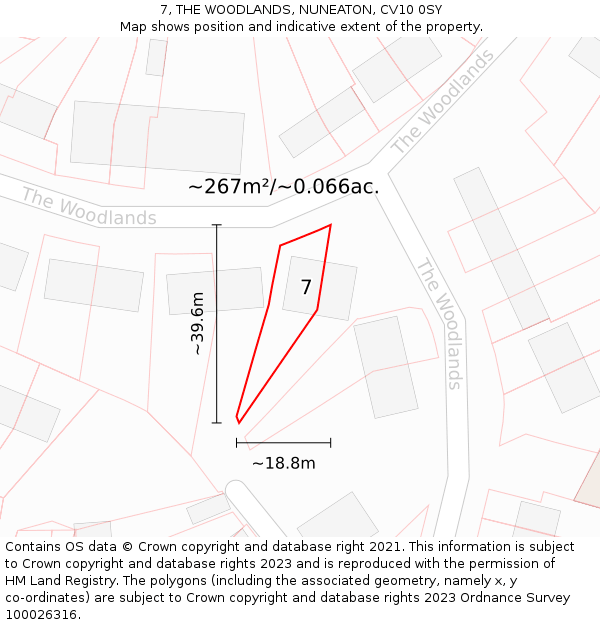 7, THE WOODLANDS, NUNEATON, CV10 0SY: Plot and title map