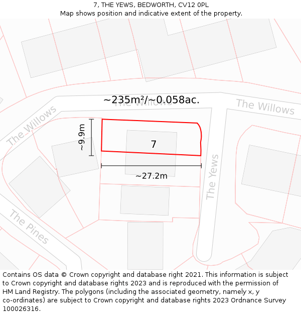 7, THE YEWS, BEDWORTH, CV12 0PL: Plot and title map