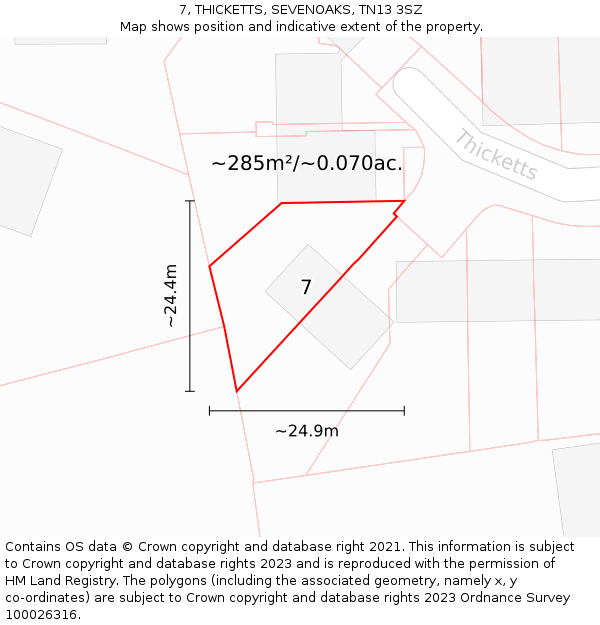 7, THICKETTS, SEVENOAKS, TN13 3SZ: Plot and title map