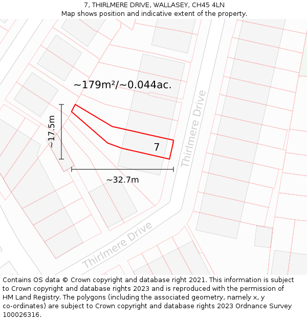 7, THIRLMERE DRIVE, WALLASEY, CH45 4LN: Plot and title map