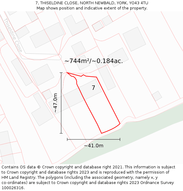 7, THISELDINE CLOSE, NORTH NEWBALD, YORK, YO43 4TU: Plot and title map