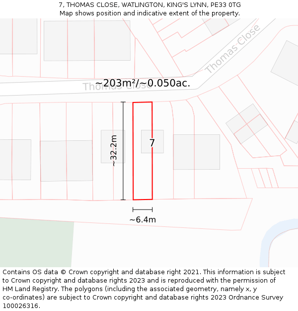 7, THOMAS CLOSE, WATLINGTON, KING'S LYNN, PE33 0TG: Plot and title map