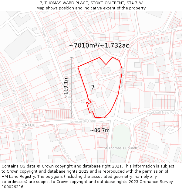 7, THOMAS WARD PLACE, STOKE-ON-TRENT, ST4 7LW: Plot and title map