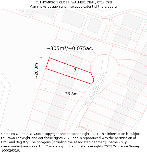 7, THOMPSON CLOSE, WALMER, DEAL, CT14 7PB: Plot and title map