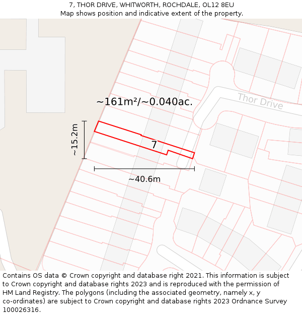 7, THOR DRIVE, WHITWORTH, ROCHDALE, OL12 8EU: Plot and title map