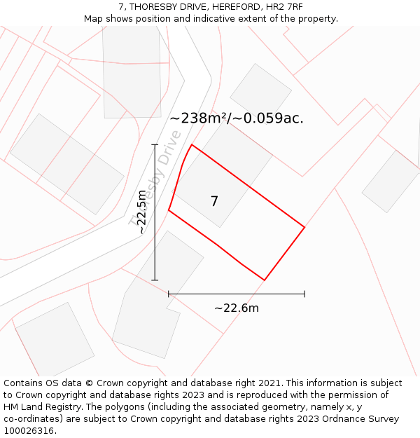 7, THORESBY DRIVE, HEREFORD, HR2 7RF: Plot and title map