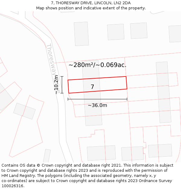 7, THORESWAY DRIVE, LINCOLN, LN2 2DA: Plot and title map