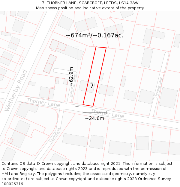 7, THORNER LANE, SCARCROFT, LEEDS, LS14 3AW: Plot and title map