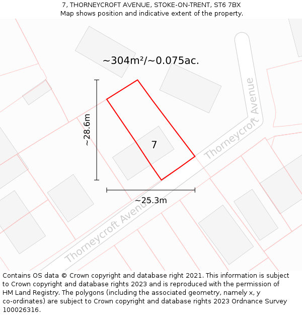 7, THORNEYCROFT AVENUE, STOKE-ON-TRENT, ST6 7BX: Plot and title map