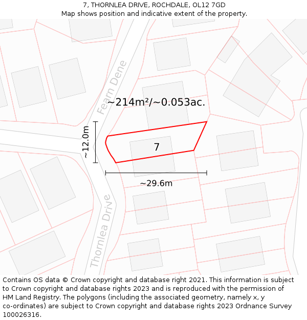 7, THORNLEA DRIVE, ROCHDALE, OL12 7GD: Plot and title map