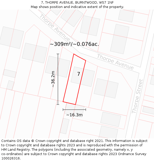 7, THORPE AVENUE, BURNTWOOD, WS7 1NF: Plot and title map