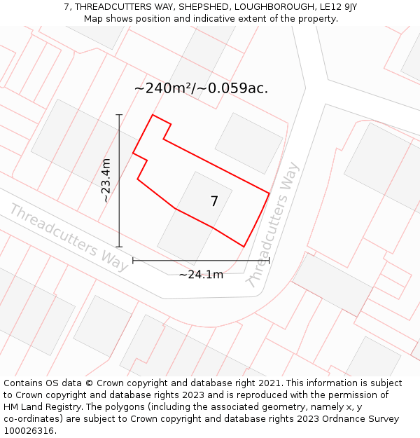 7, THREADCUTTERS WAY, SHEPSHED, LOUGHBOROUGH, LE12 9JY: Plot and title map