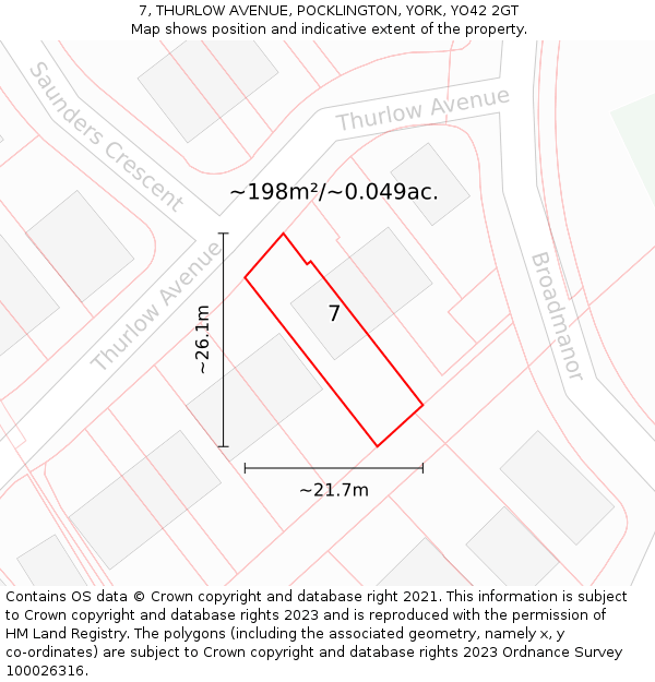 7, THURLOW AVENUE, POCKLINGTON, YORK, YO42 2GT: Plot and title map