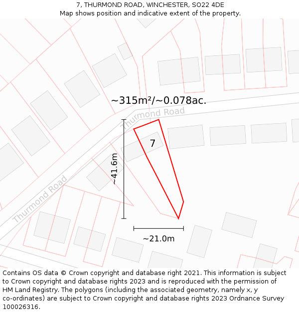 7, THURMOND ROAD, WINCHESTER, SO22 4DE: Plot and title map