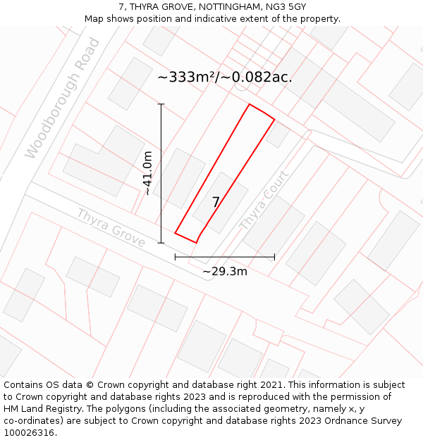 7, THYRA GROVE, NOTTINGHAM, NG3 5GY: Plot and title map