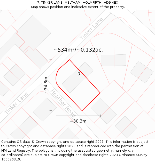 7, TINKER LANE, MELTHAM, HOLMFIRTH, HD9 4EX: Plot and title map