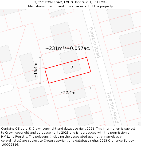 7, TIVERTON ROAD, LOUGHBOROUGH, LE11 2RU: Plot and title map