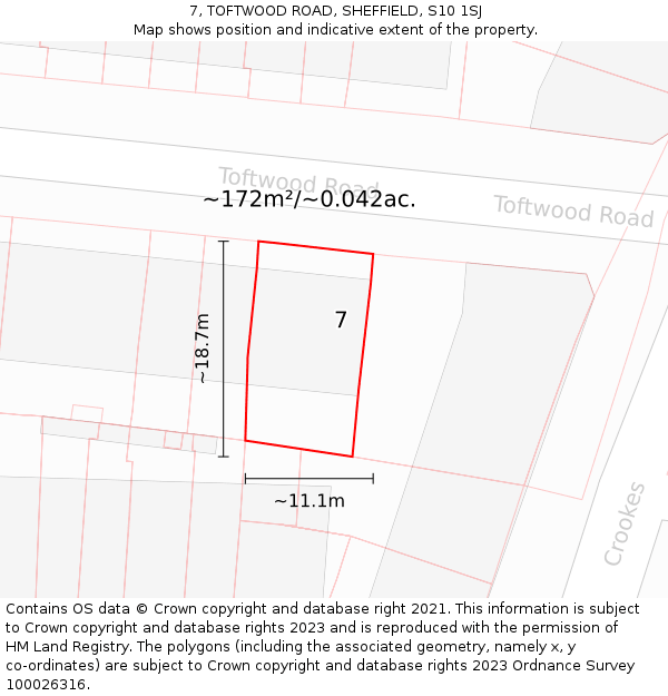 7, TOFTWOOD ROAD, SHEFFIELD, S10 1SJ: Plot and title map