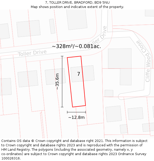 7, TOLLER DRIVE, BRADFORD, BD9 5NU: Plot and title map