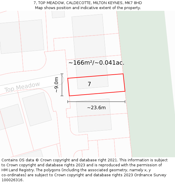 7, TOP MEADOW, CALDECOTTE, MILTON KEYNES, MK7 8HD: Plot and title map